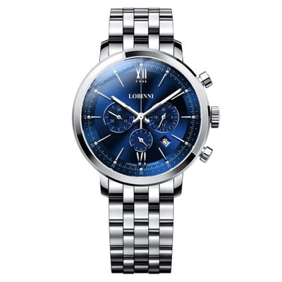 LOBINNI Men’s Watch Business 50M Waterproof Steel Strap Multifunction Chronograph Dial Quartz Wrist Watch Men Sapphire L3605