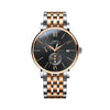 LOBINNI Mens Waterproof Leather/Steel Strap Month Week Date Dial Business Automatic Mechanical Wrist Watch - Silver