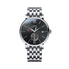 LOBINNI Mens Waterproof Leather/Steel Strap Month Week Date Dial Business Automatic Mechanical Wrist Watch - Silver