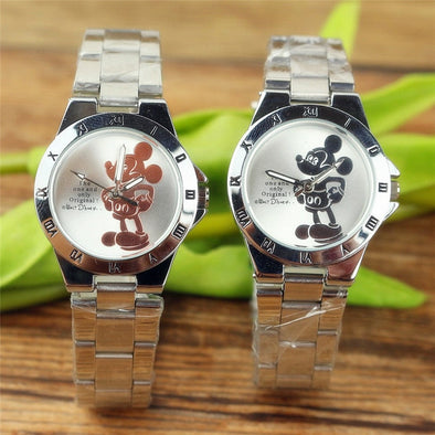 Disney Mickey Mouse Minnie Kids Student Cartoon Watch Aolly Steel Quartz Watches Clock for Boys Girls Gift