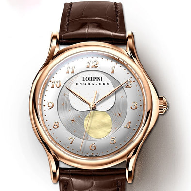 LOBINNI men automatic watch luxury brand self wind mechanical watches moon phase wristwatch relogio masculino waterproof reloj