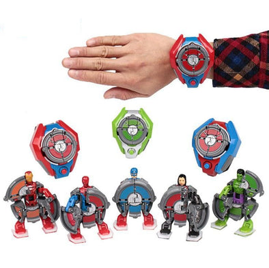 Random Marvel Avengers Spider-Man Captain America Hulk Iron Man Flip Transform Kids Toy Watch Antion Figure for Children Gift