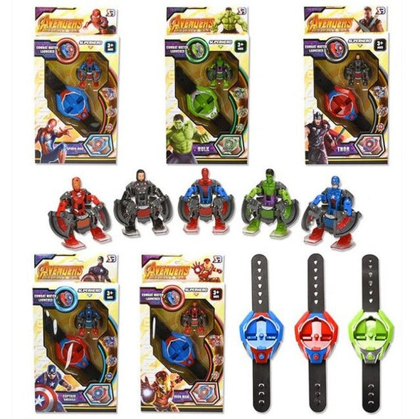 Random Marvel Avengers Spider-Man Captain America Hulk Iron Man Flip Transform Kids Toy Watch Antion Figure for Children Gift