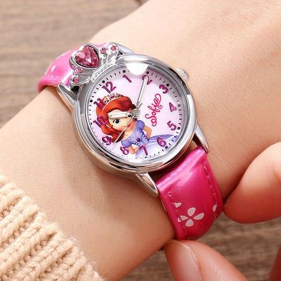Disney Sofia Princess Pretty Girls Waterproof Watch Children's PU Band Quartz Wristwatch Kid Crystal Heart Flower Watches Gift