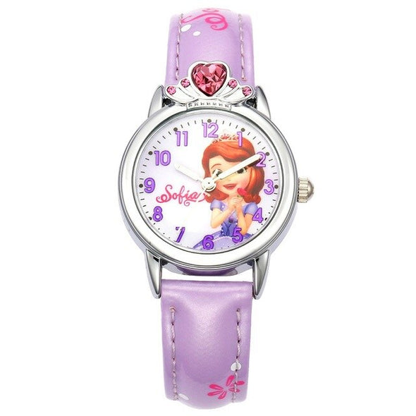 Disney Sofia Princess Pretty Girls Waterproof Watch Children's PU Band Quartz Wristwatch Kid Crystal Heart Flower Watches Gift