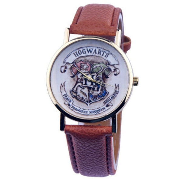 Casual lovers' watches  leather deployment bucket Wrist Watches 3Bar Waterproof  Geneva Quartz Harry Potter Medal Watches