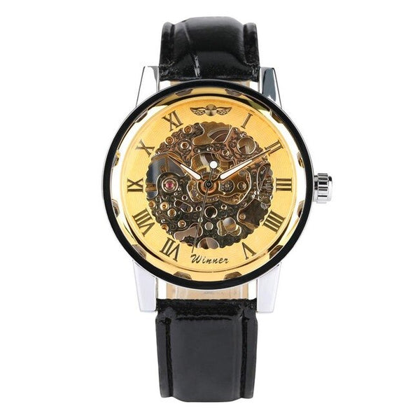 Mens Watch Top Brand Luxury Mechanical Watch Casual Leather Band Hand Wind Steampunk Skeleton Clock Male Business lobinni