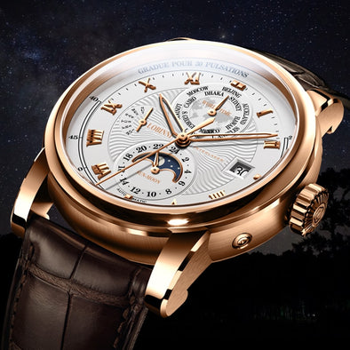 LOBINNI Luxury Brand Automatic Mechanical Watches Man Leather 50m Waterproof Mens Skeleton Watch Rose Gold Sapphire Montre Homme