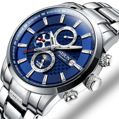NESUN Luxury Brand Switzerland Watches Men Multifunctional Display Automatic Self-Wind Watch Luminous Waterproof clock N9809-2
