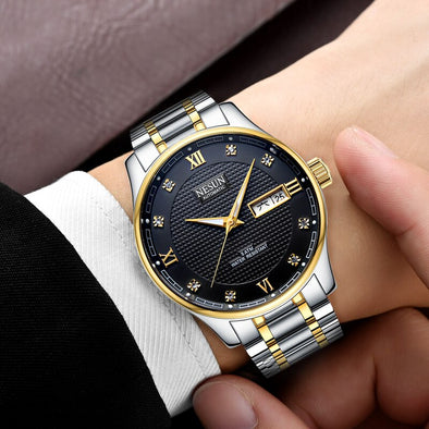 2018 New Fashion Men Watch Waterproof Week Calendar Rhinestone Stainless Steel Business Automatic Watch Men Watch Male Clock