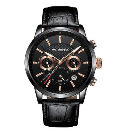 CUENA luminous date genuine leather hands man quartz watches mens fashion watch men watches 2019 luxury brand watches for men