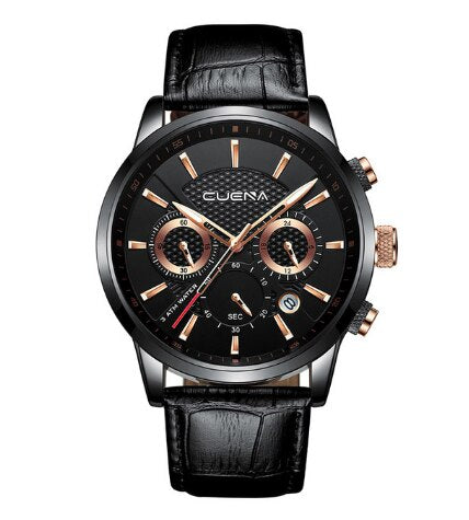 CUENA luminous date genuine leather hands man quartz watches mens fashion watch men watches 2019 luxury brand watches for men