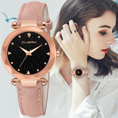 CUENA Womens Watches Top Brand Fashion Leather Band Analog Quartz Diamond Wrist Watch Relogio Feminino Uhren Damen