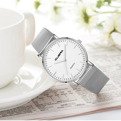 CUENA Fashion Luxury Men Women Watches Quartz Stainless Steel Dial Casual Bracele Mens Unisex Clock Wrist Watches relogio