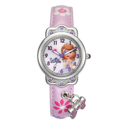Disney brand Cartoon children girls watches mickey mouse Elsa princess kids clocks diamond waterproof leather quartz wristwatch