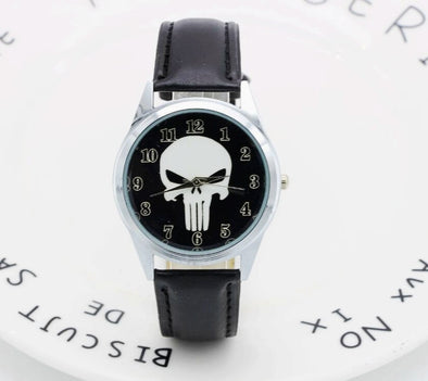 2017 Marvel Super Hero The Punisher Leather Band Skull Black Fashion kids Watch Wrist