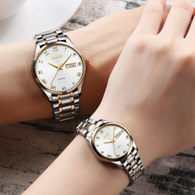 OLEVS 2018 Luxury Brand Lover Watch Women Waterproof Couples Watches Female Wristwatches Quartz Men Stainless Steel Watch 1Pair