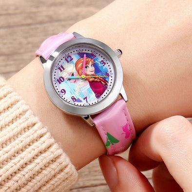 Original Disney Frozen Elsa Anna Sofia Princess Girl Leather Cartoon Children Watch Kids Lovely Gift For Student Clock FZ-54171