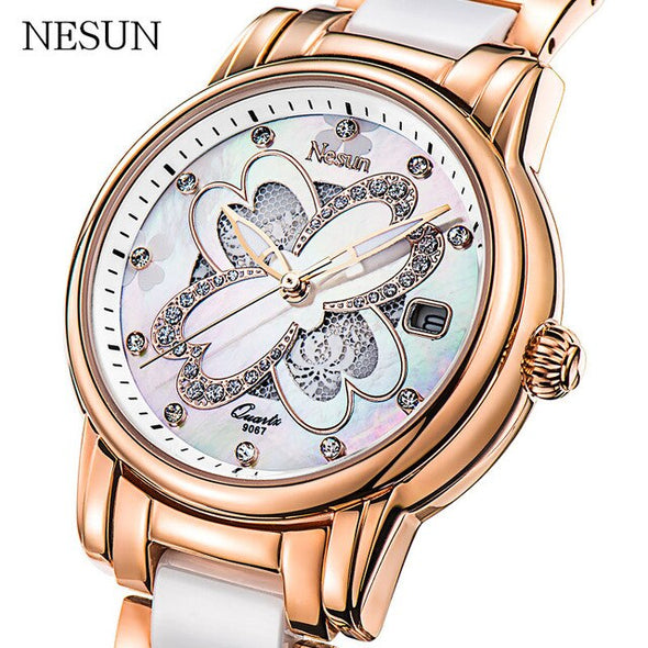 Nesun Women Creative Luxury Watch Top Brand Classic Waterproof Diamond Analog Quartz Wristwatches Clock Female Relogio Feminino