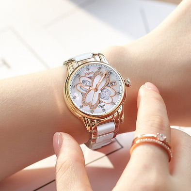 Watch Women 2018 Quartz Wristwatches Calendar Waterproof Luminous Rose gold Silver Watch Ceramic Band Women Watch Montre Homme