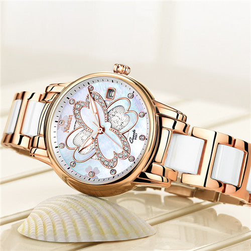 Watch Women 2018 Quartz Wristwatches Calendar Waterproof Luminous Rose gold Silver Watch Ceramic Band Women Watch Montre Homme