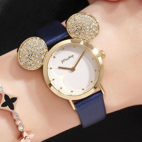 Disney brand original gift box cartoon children girl watches mickey Big ears kids girls students clocks waterproof NO.11141
