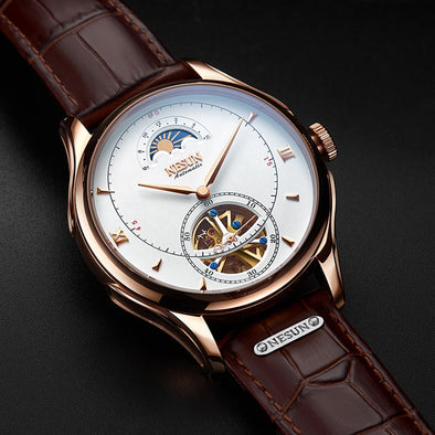 Luxury Brand NESUN Hollow Tourbillon Men Moon Phase Watch Business Automatic Mechanical Men's Wristwatches Waterproof Clock Male