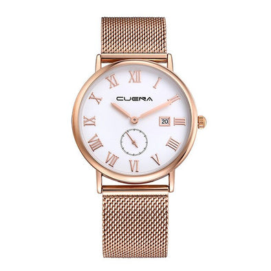 Fashion CUENA Watches Mens Ultra Thin Stainless Steel Strap Elegant Quartz Clock Crystal Decoration Men's Calendar Wristwatches