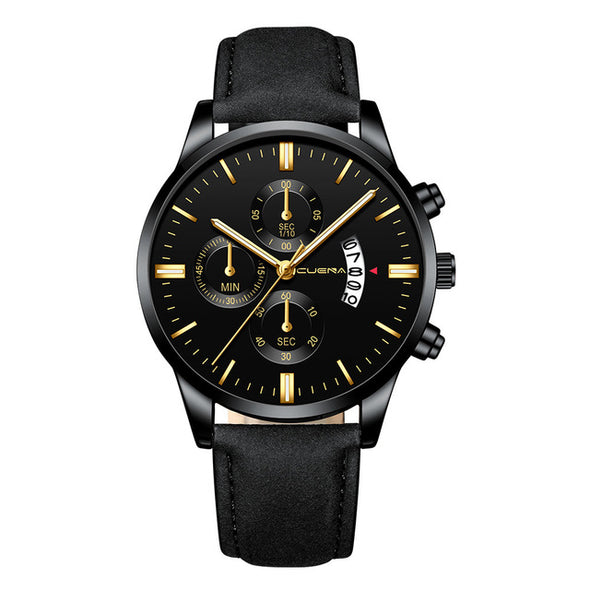 CUENA Men Wrist Watch Sport Stainless Steel Case Leather Band Quartz Analog man watches men watches quartzo day date watch male