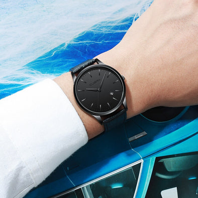 CUENA Men's Fashion Relojes Para Hombre Leather Mens Watches Top Brand Luxury Buckle Man Watch 2019 Quartz Wristwatches