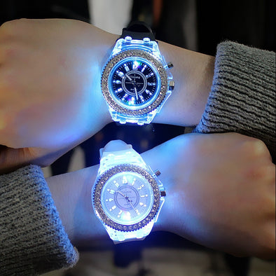LED Light Flash Luminous Watches Women Men Boys Girls Silicone Wrist Watch Fashion Rhinestone Clock Kids Children Relogio Saati