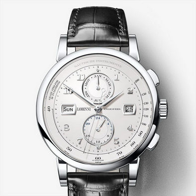LOBINNI Men Vogue Dress 50M Waterproof Business Automatic Mechanical Wrist Watch With Month Week Date 24 Hour Format - Silver