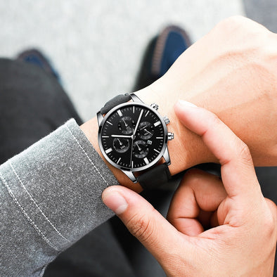 CUENA Fashion Luxury Brand Men Watch Military Leather Strap Buckle Business Mens Clock Quartz Wrist Watches relogio masculino